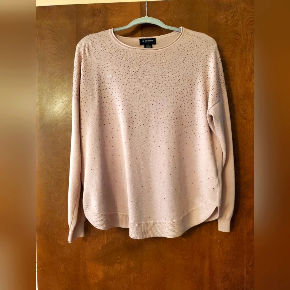 Liz Claiborne Pink Bling Long Sleeve Tee Size Medium ( Fits like a 2x)
